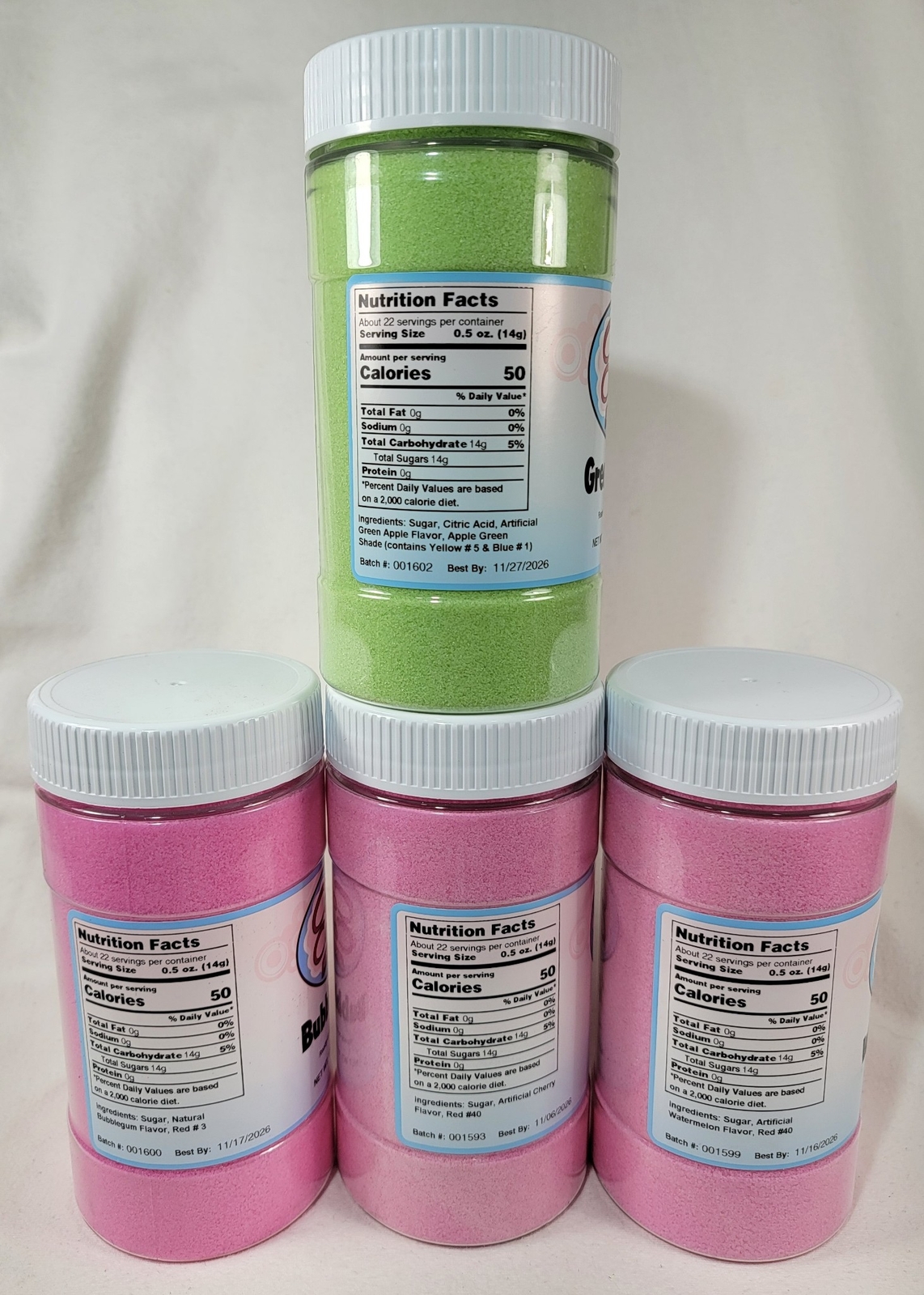 Cotton Candy Express Floss Sugar 4-Pack CHERRY GREEN APPLE WATERMELON BUBBLE GUM