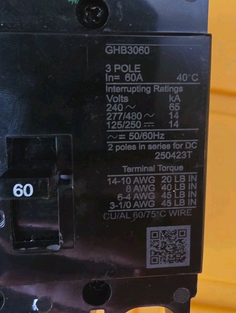 Eaton GHB3060 Circuit Breaker 60A 3 Pole 277/480VAC
