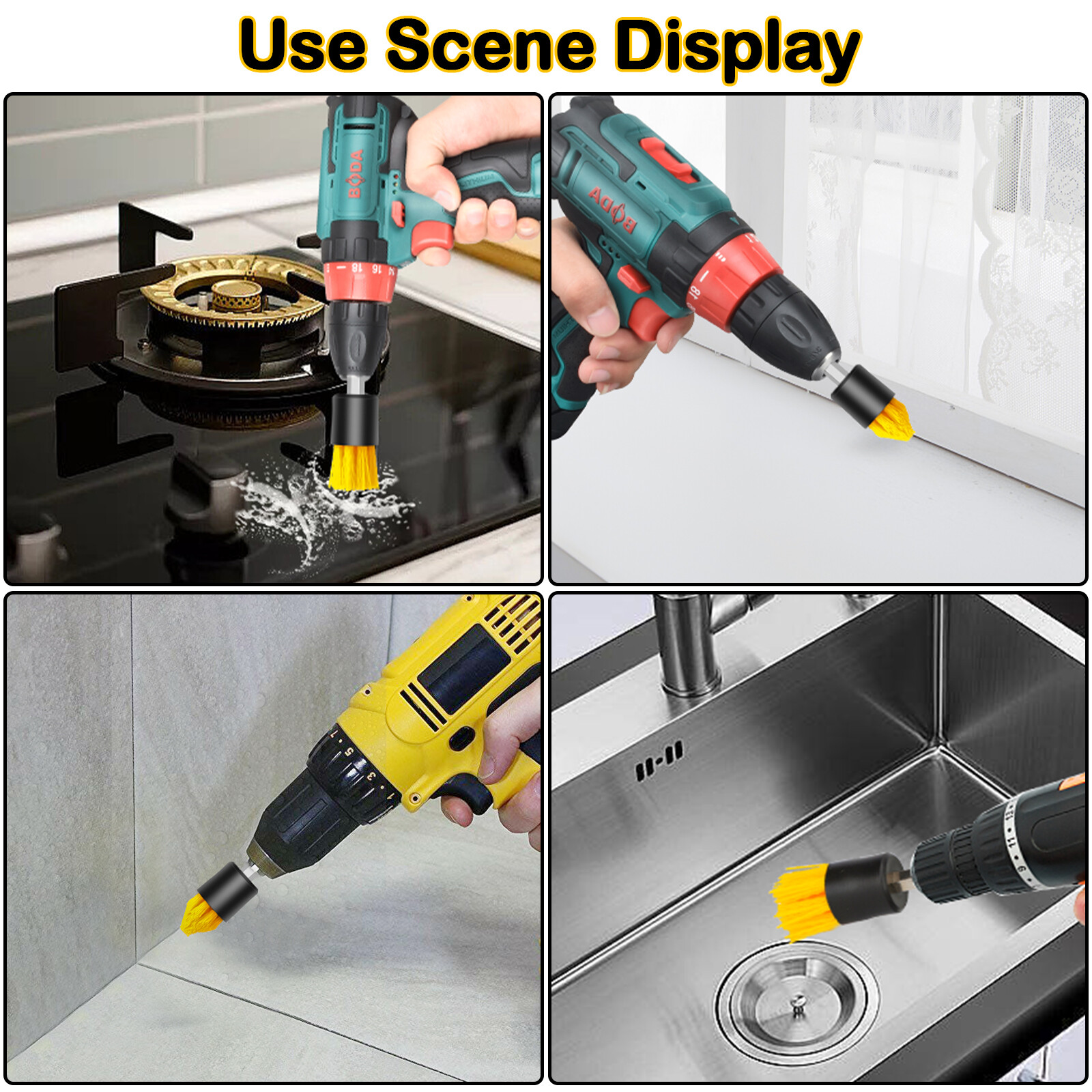 4PCS Drill Brush Attachment Set Power Scrubber For Carpet Tile Grout Cleaning US