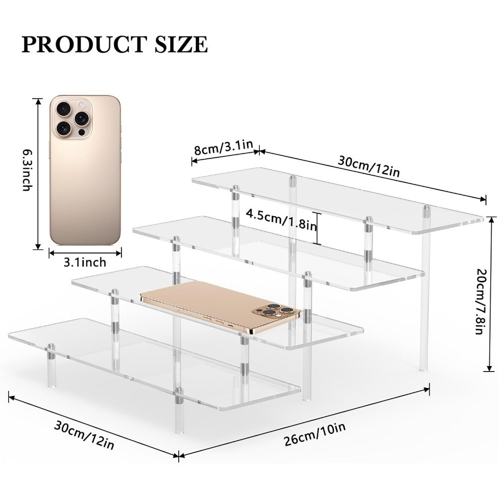 Clear Acrylic Display Riser Stand 4 Tier Shelf for Cupcake Perfume Figures Toys