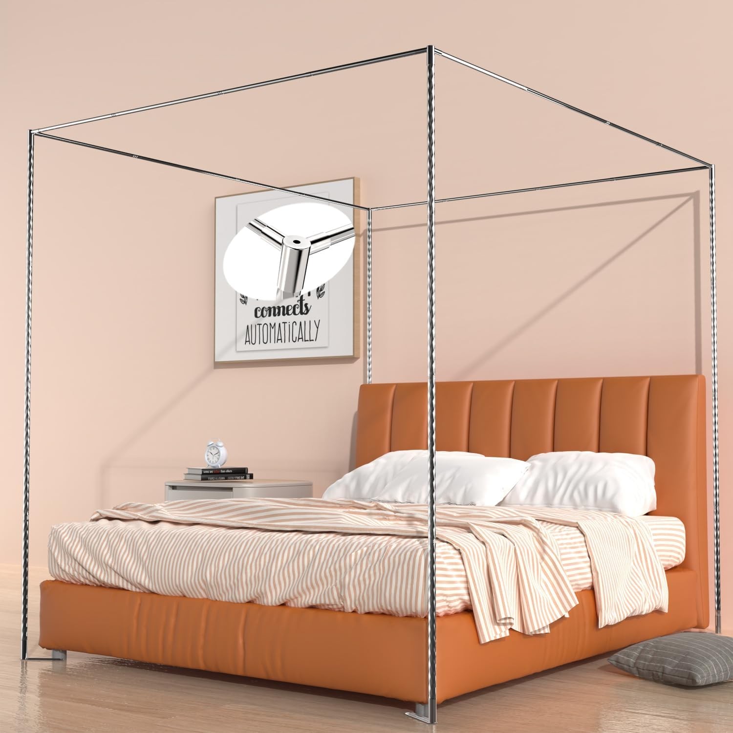 King Size Canopy Bed Frame,Stainless Steel Bed Canopy Frame Attachment,Frame