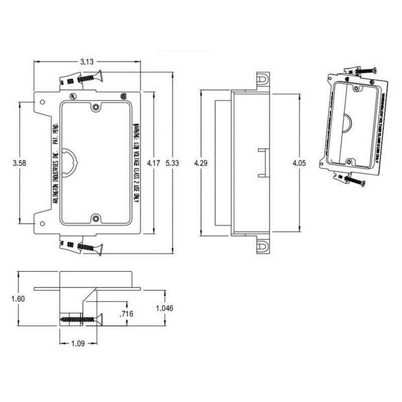 Arlington LVS1 Screw On Single Gang Low Voltage Mounting Bracket for CAT5 Cables