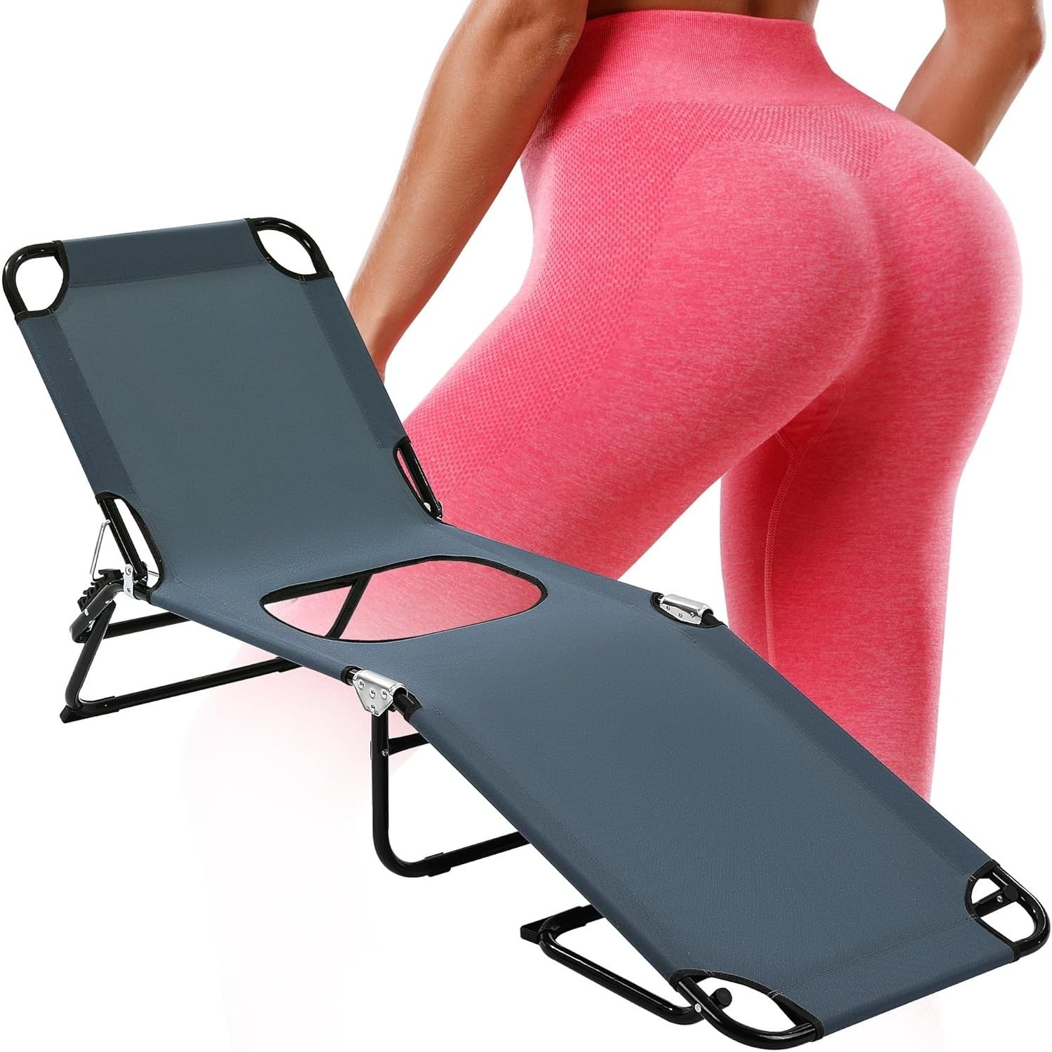 Foldable BBL Chair with Hole for Butt 5 Position 74.8″X22.8″X11.8″, Dark Grey