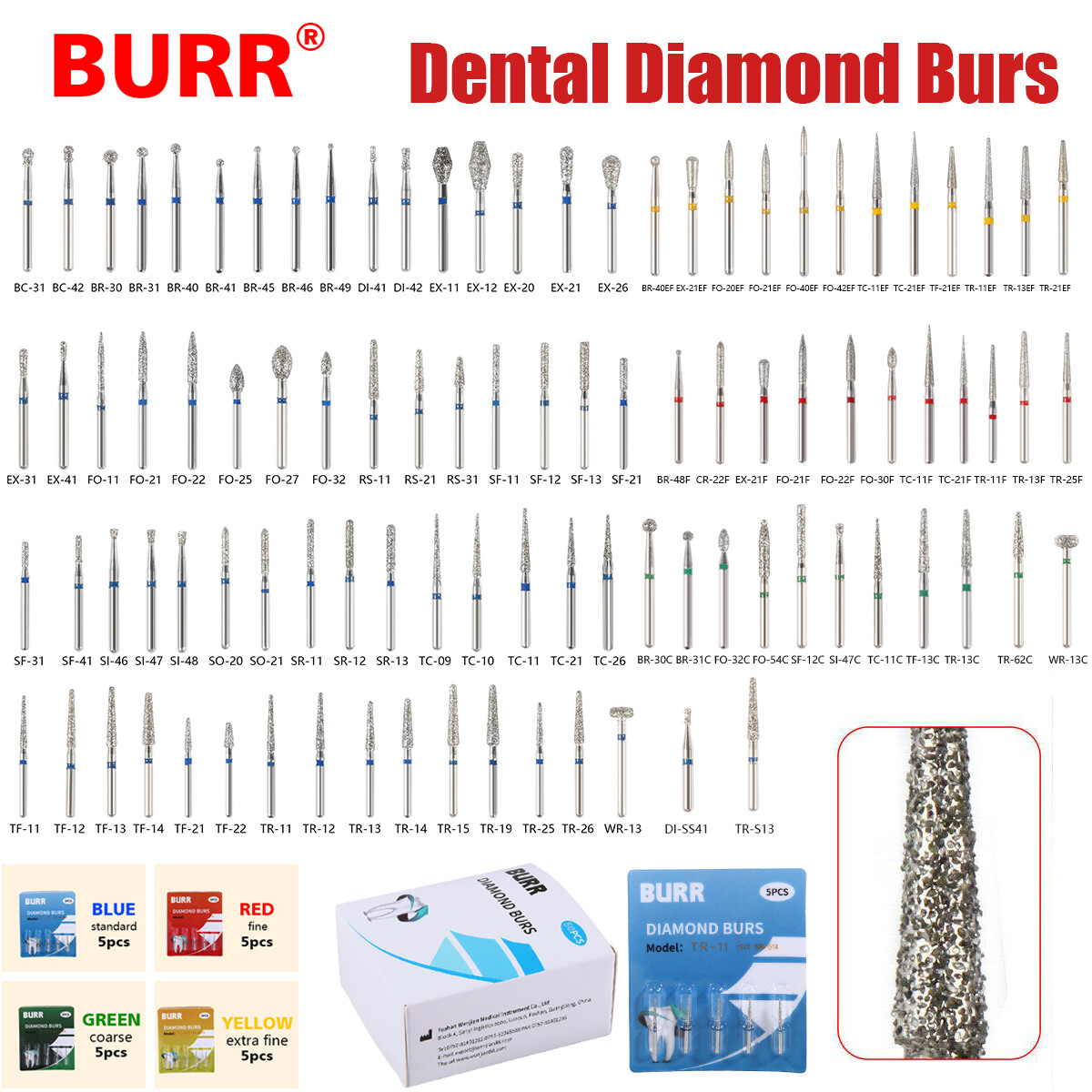 100pcs SANDENT Dental Diamond Burs For High Speed Handpiece Friction Grip 1.6mm
