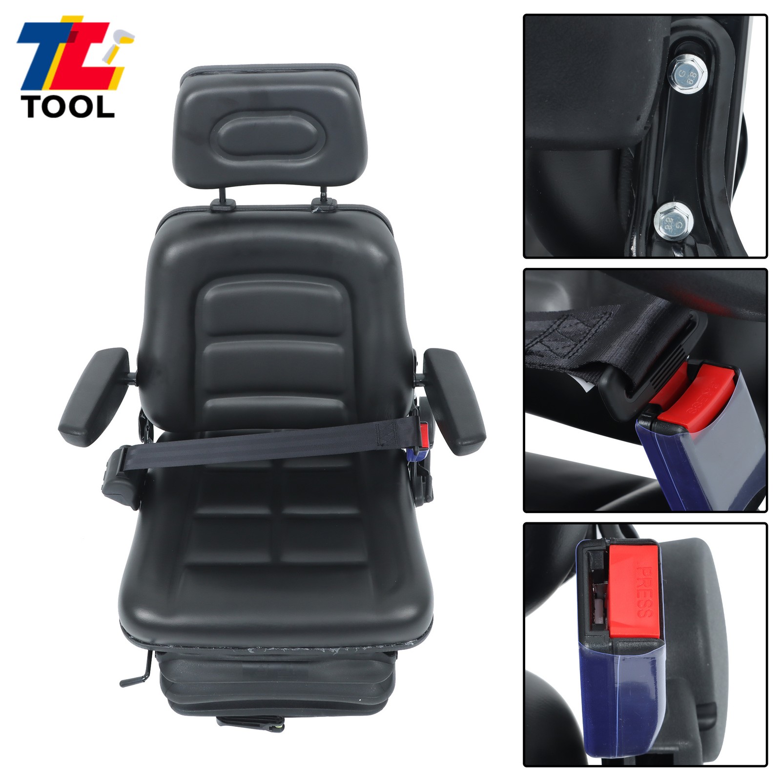 Forklift Tractor Seat Suspension Adjustable Backrest Armrest Safety Belt