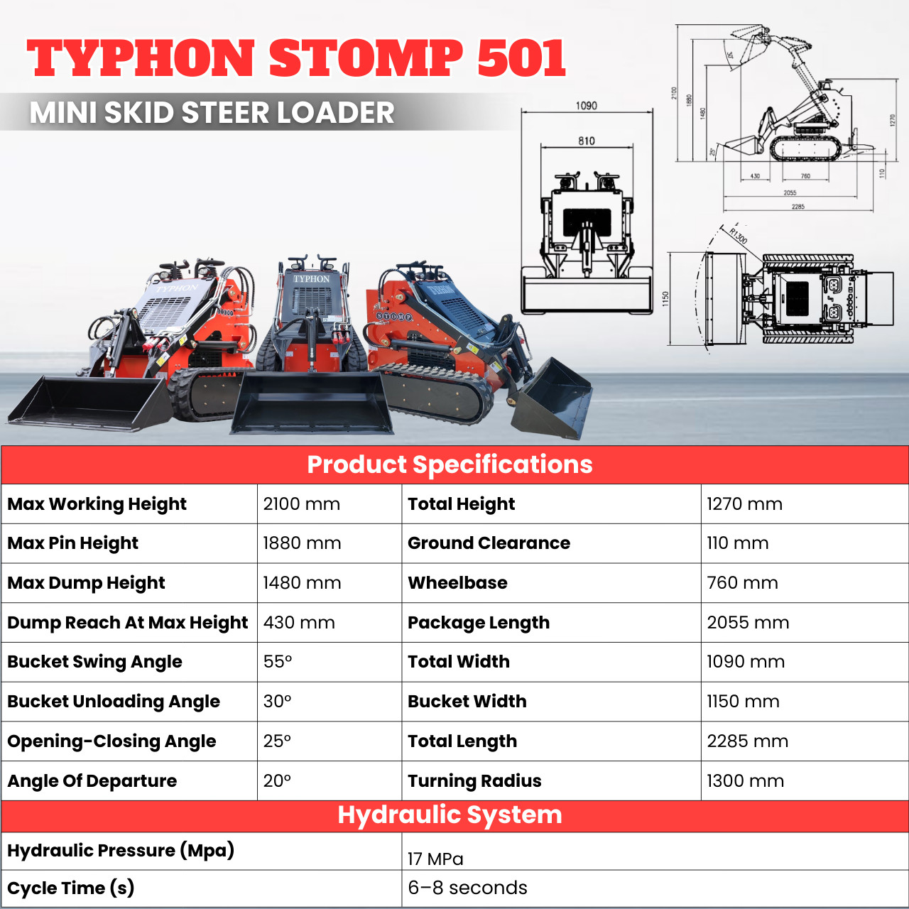 TYPHON STOMP Skid Steer Tracked EPA 23HP Briggs & Stratton Gas 3-Pumps FREE SHIP