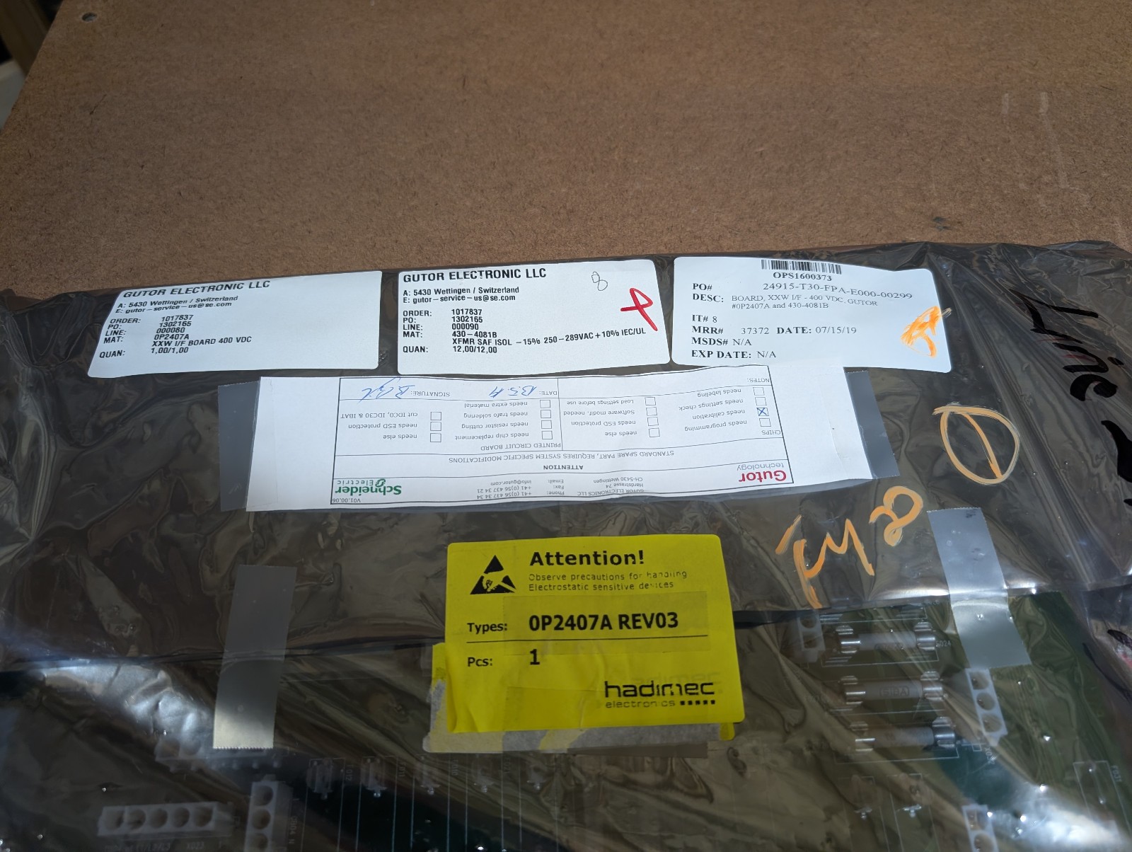Gutor OP2407A REV03 Control Interface Board 430-4081B / OP2474 – 400VDC – New