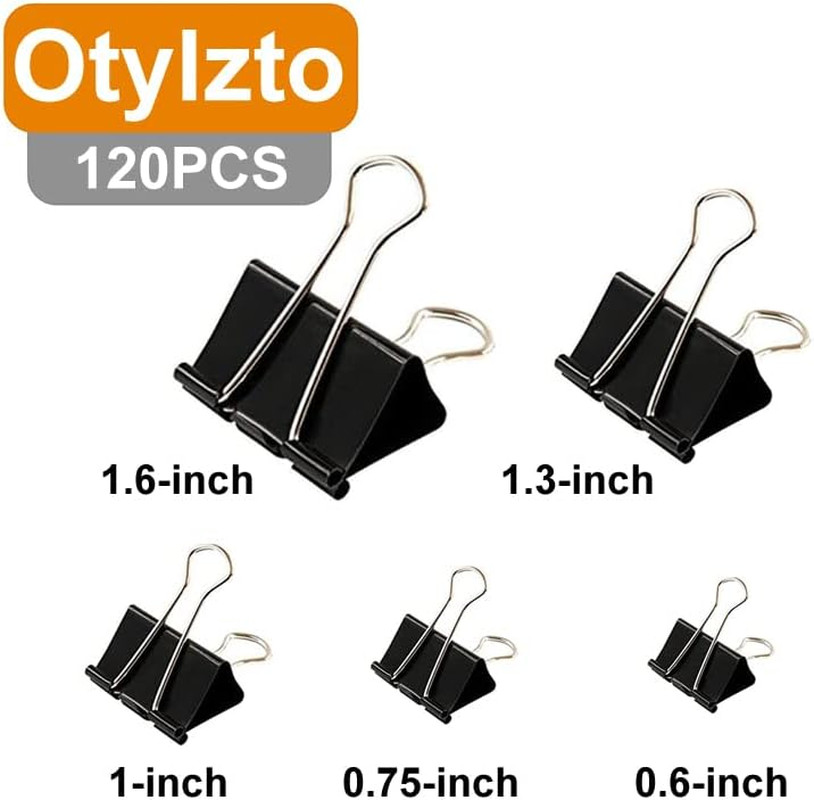 Otylzto 120Pcs Binder Clips Assorted Size, Office Clips with Clear Storage Conta