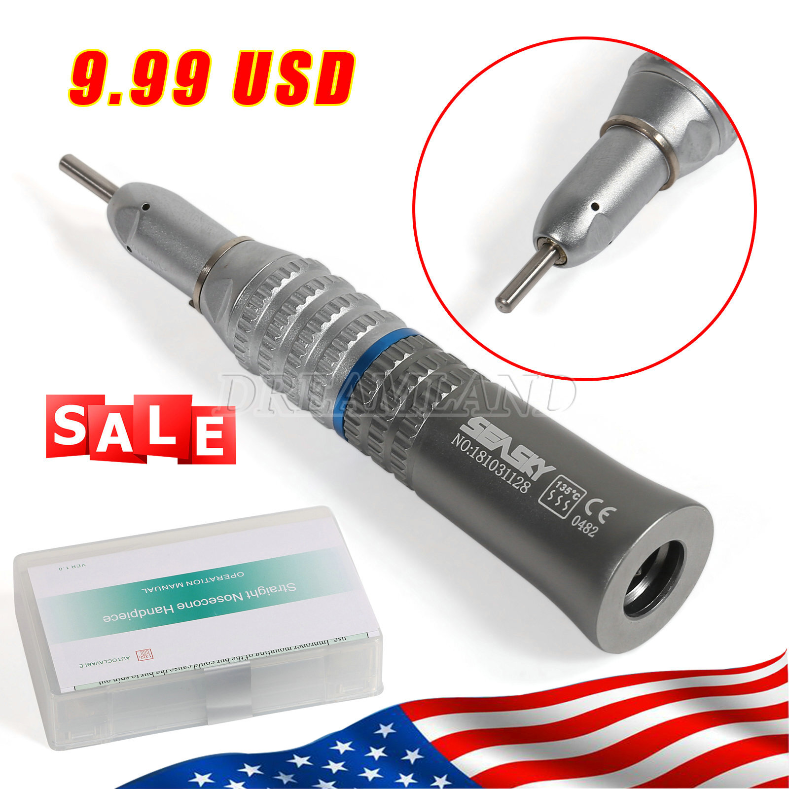 NSK Style Dental Slow Low Speed Handpiece Straight Nose Cone Seasky USA Hot SALE