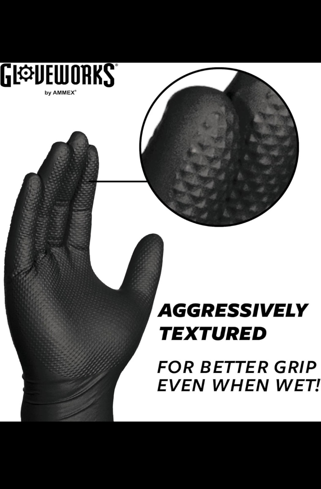 GLOVEWORKS Black Nitrile Gloves – 6 mil Disposable, Large (Pack of 100) Mechanic