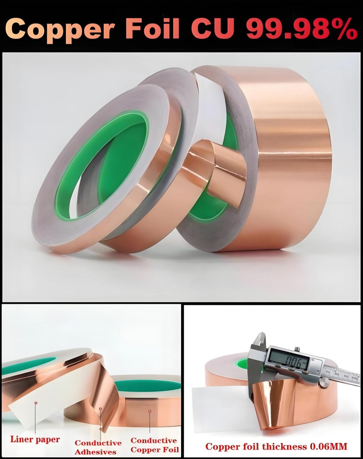 2″ x 50′ Copper Foil Tape – Conductive Adhesive for EMI/RFI Shielding, Grounding