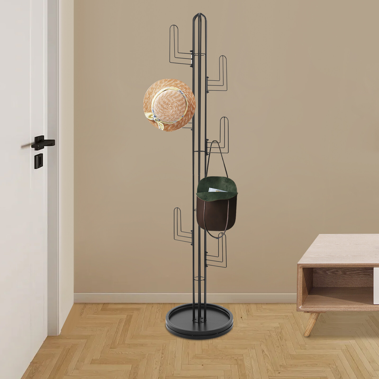 Freestanding Coat Rack Black Clothing Rack Stand Cactus Shape Clothing Stand