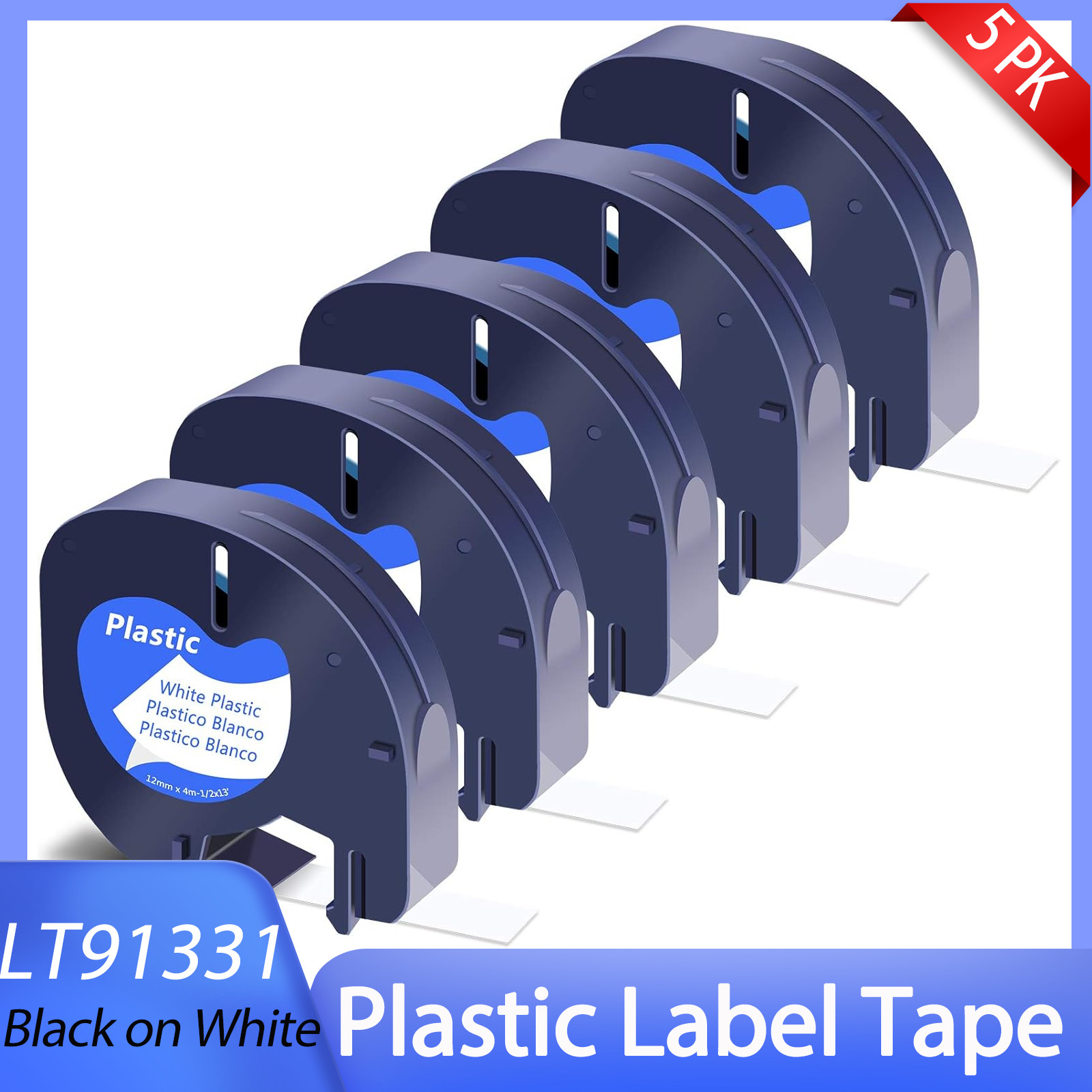 5PK For Dymo 12mm LetraTag Refills White 91331 LetraTag Label Maker LT-100H 100T