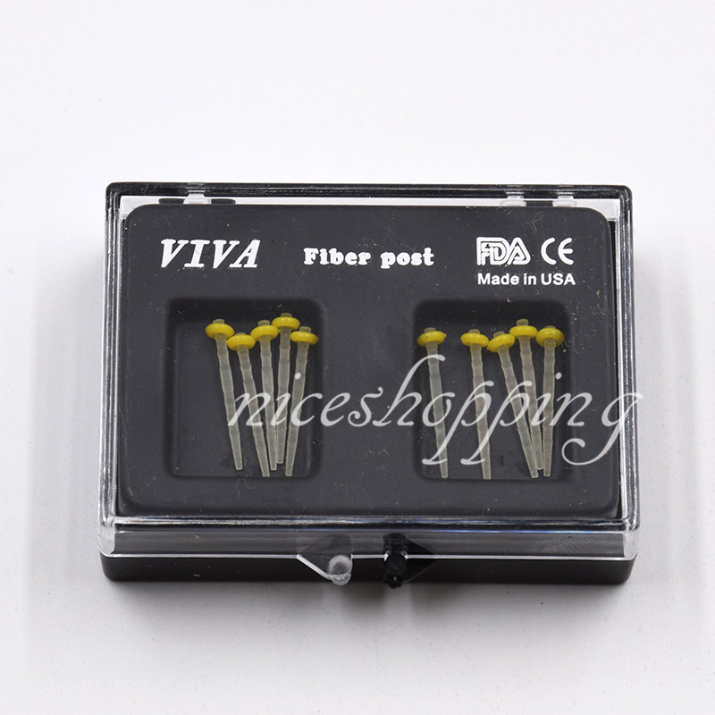 10 Pcs 1 Pack Dental Resin Screw Thread Quartz Fiber Post & 1 Drill Yellow 1.4