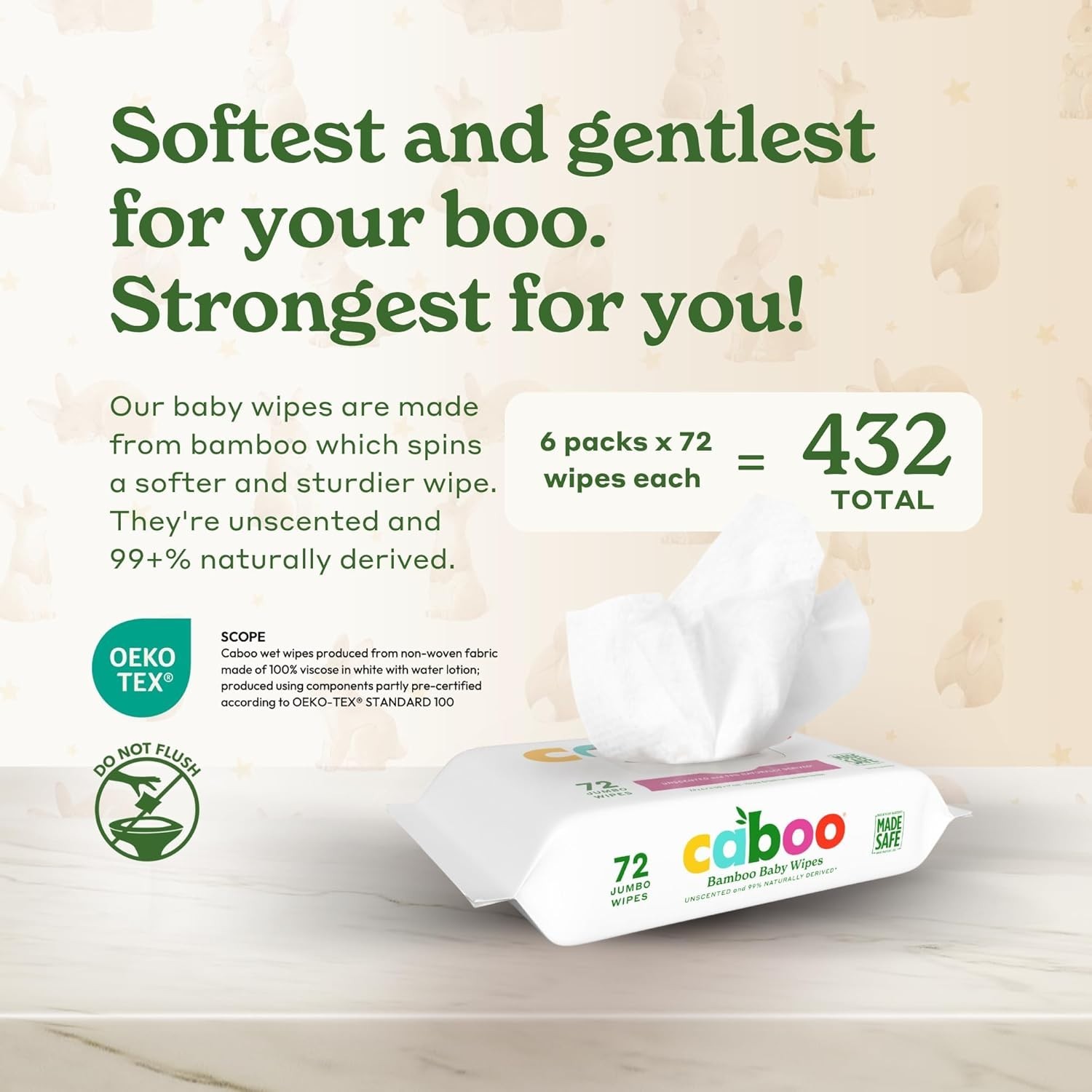 Caboo Unscented Wipes 72ct 6 Packs