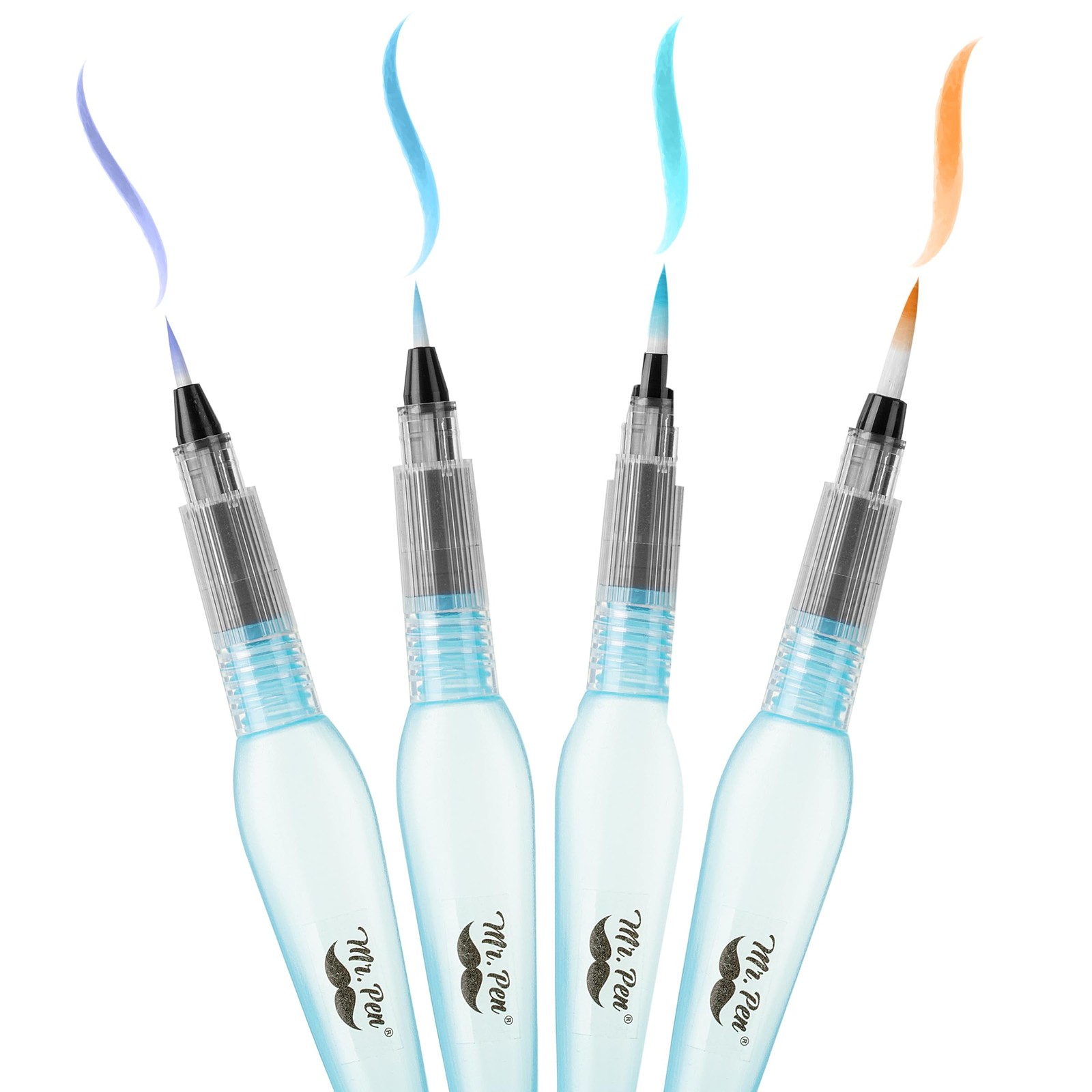 Mr. Pen- Watercolor Brush Pens, 4 pcs, 4 x Point Tips, Blue Set, Medium,