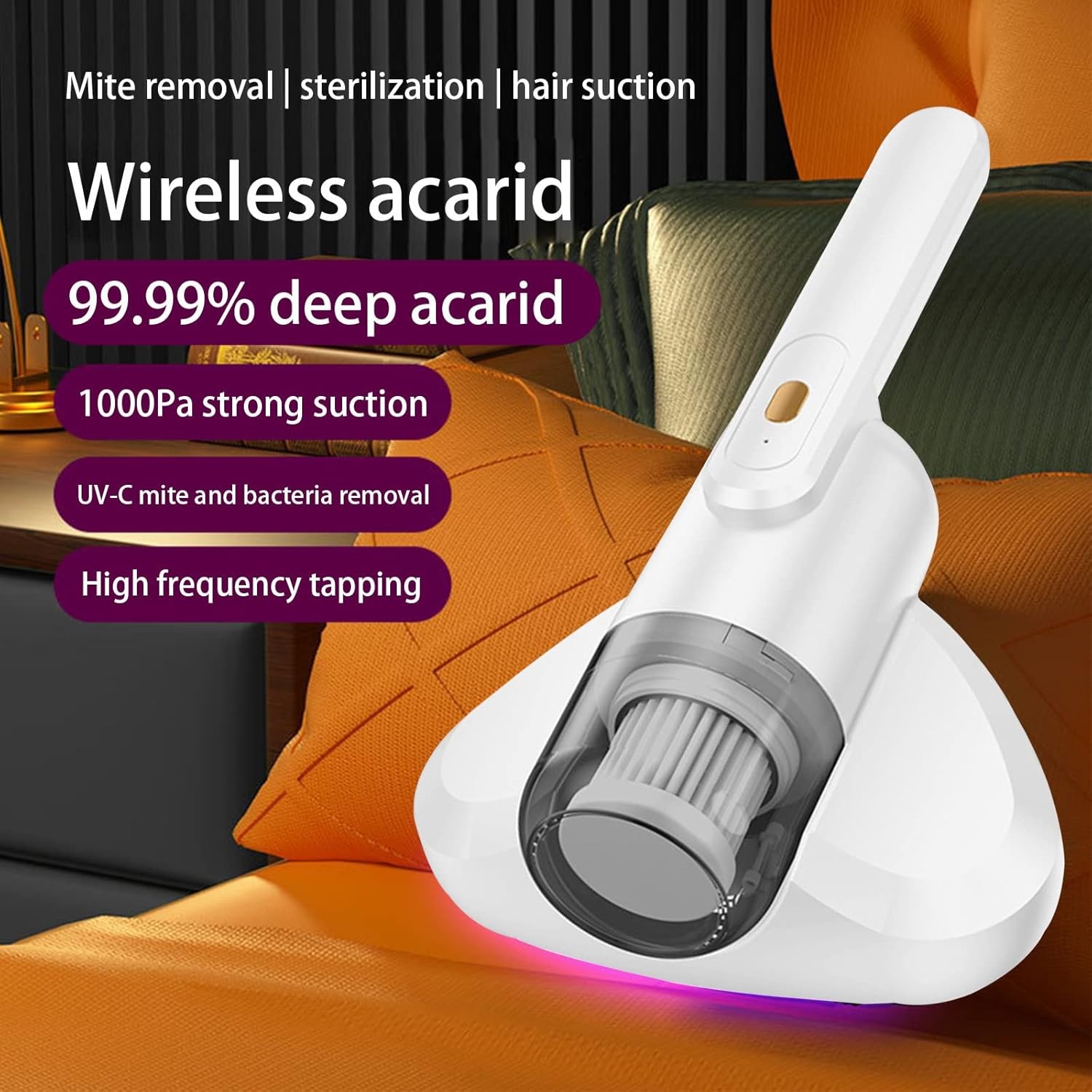 Handheld UV C Bed Vacuum Kills Bacteria Dust Mites Allergen Remover For Mattress