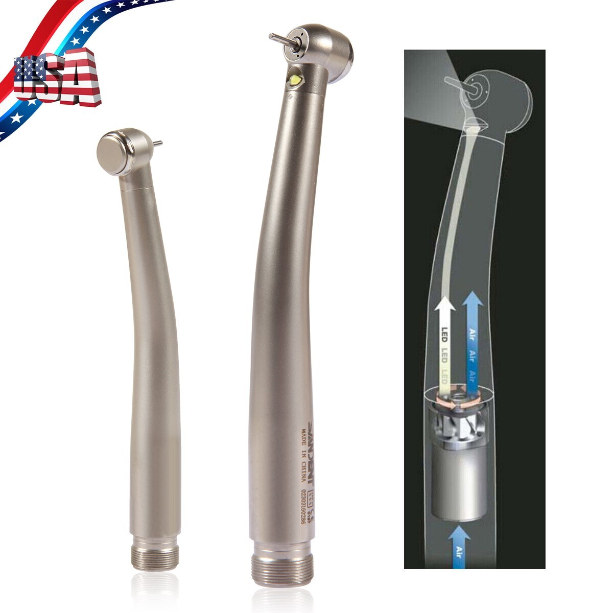 Pieza de mano LED turbina alta velocidad fibra óptica dental estilo NSK 2 Holes