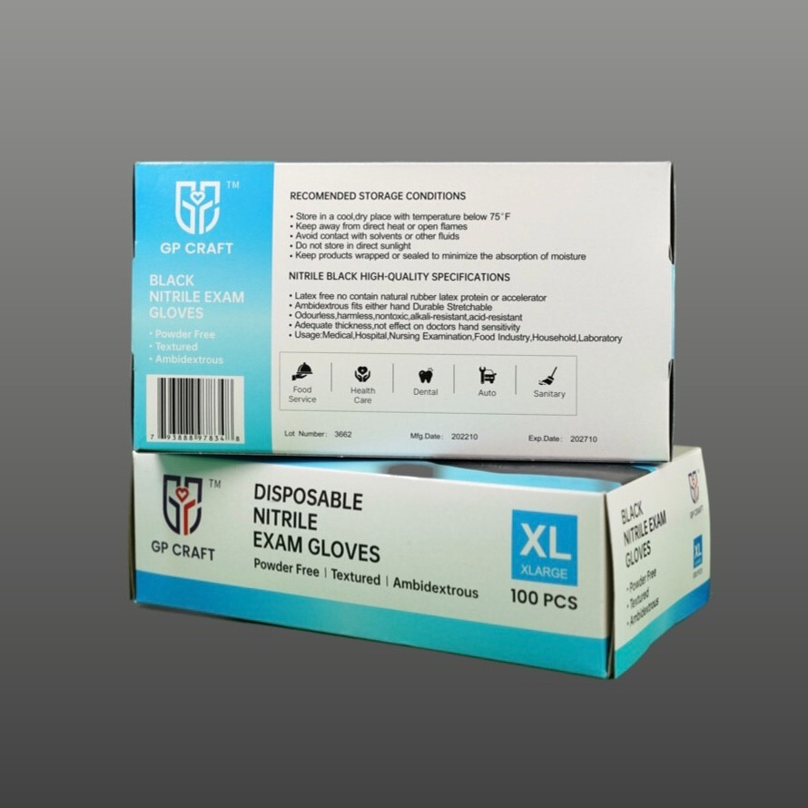 GP CRAFT Disposable Nitrile Exam Gloves, 4 Mil, Black, Chemo Rated, Case of 1000