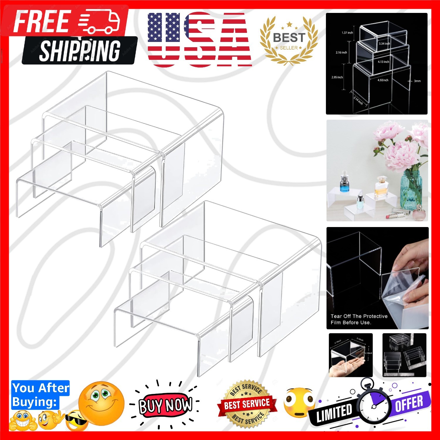 2 Sets Acrylic Display Risers, Product Stand, Jewelry Display Riser Shelf Sho…