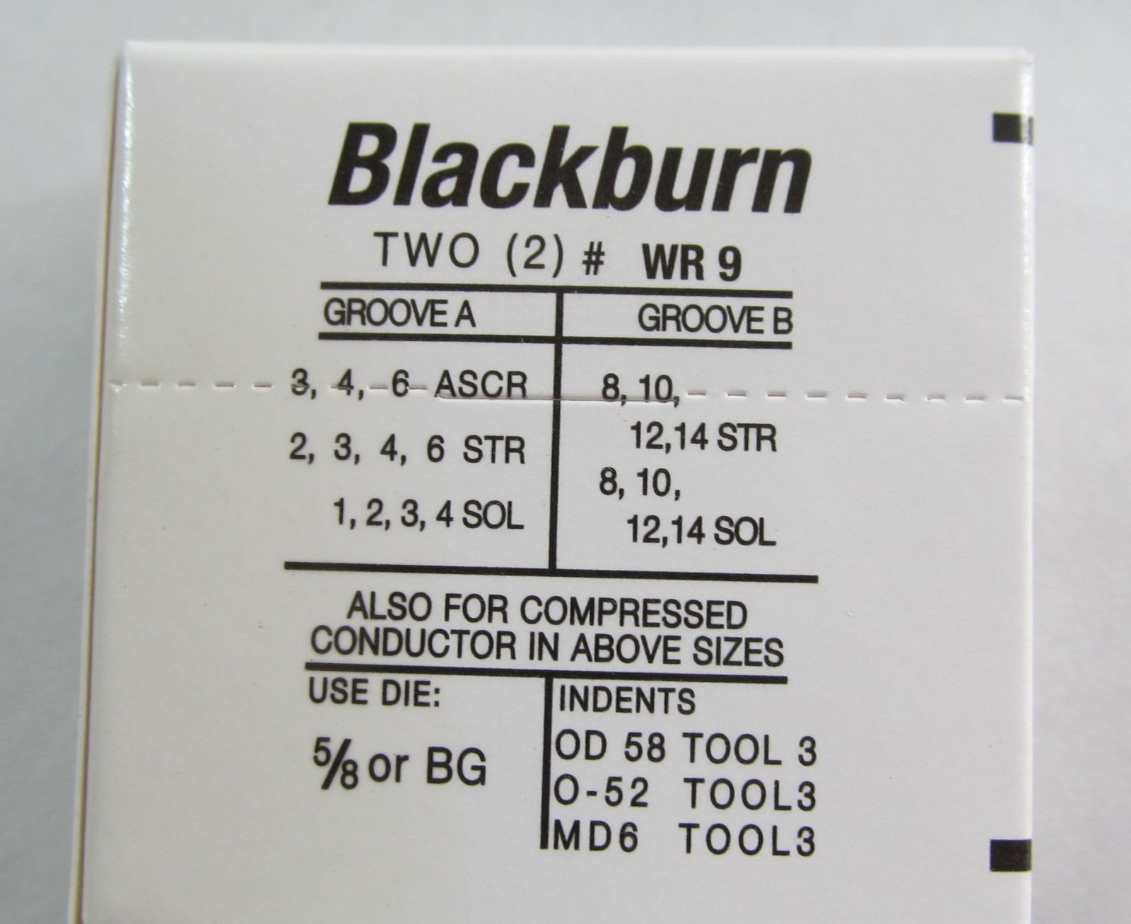 50-PACK ABB BLACKBURN WR9 WIDE RANGE COMPRESSION CONNECTORS H-TAP
