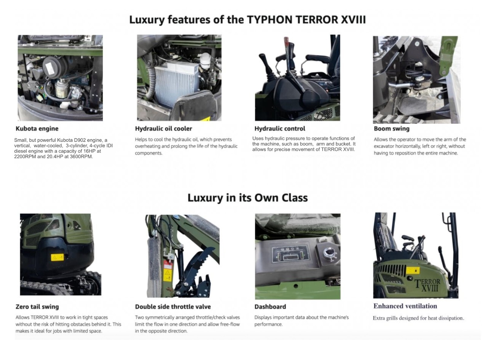 2025 New Arrival 2 Ton Mini Excavator TERROR XVIII Small Digger, KUBOTA D902