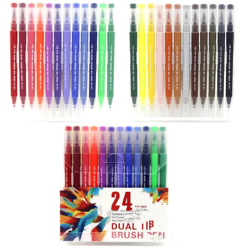 100 Colors Watercolor Dual Tip Brush Marker Pen Fineliner Ar