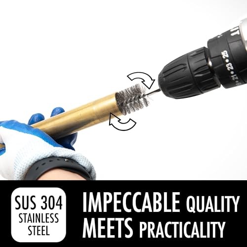6pc Extended Copper Pipe Cleaning Brush Set for Power Drill – Stainless Steel