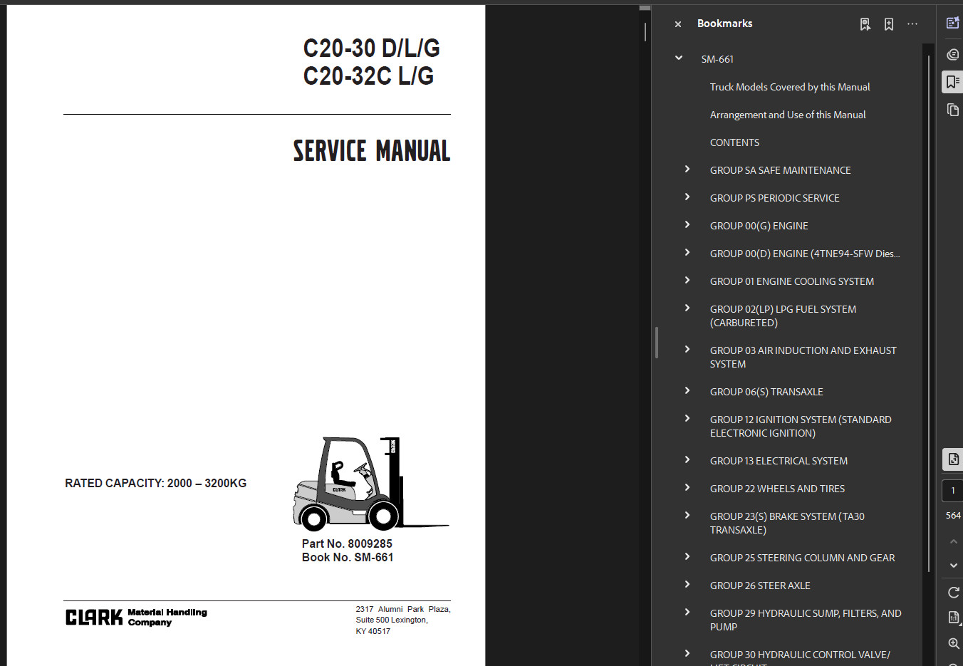 CLARK C25L FORKLIFT OPERATORS SERVICE REPAIR SHOP MANUAL PDF ON USB