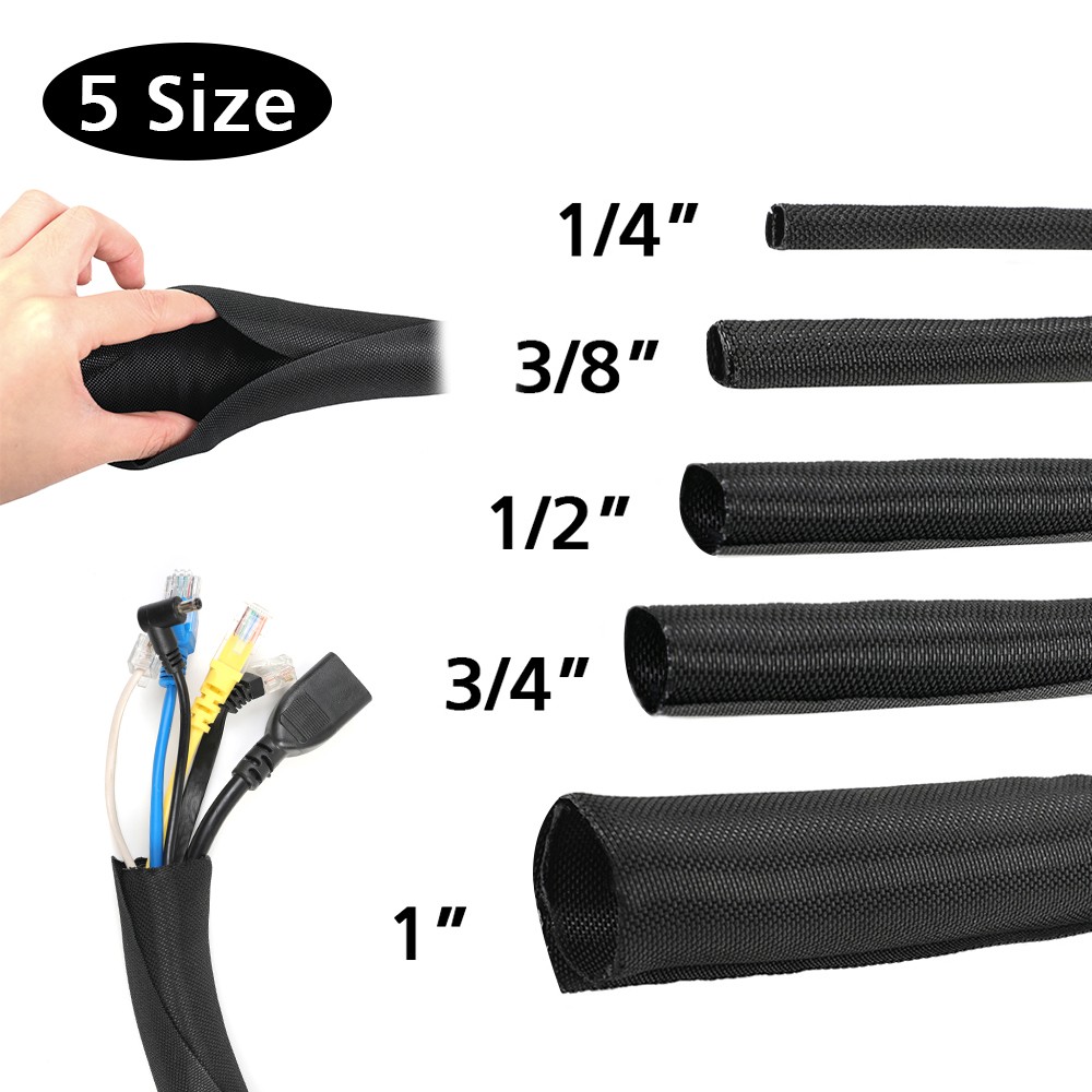 Split Braided Cable Sleeve Nylon Self Wrap Wire Loom Cord Management Protector