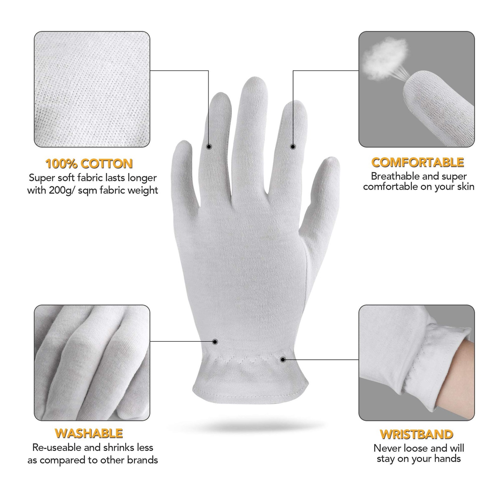 XS Extra Small 2 Pairs 100% Premium Cotton Gloves for Dry Hands | Moisturizing O