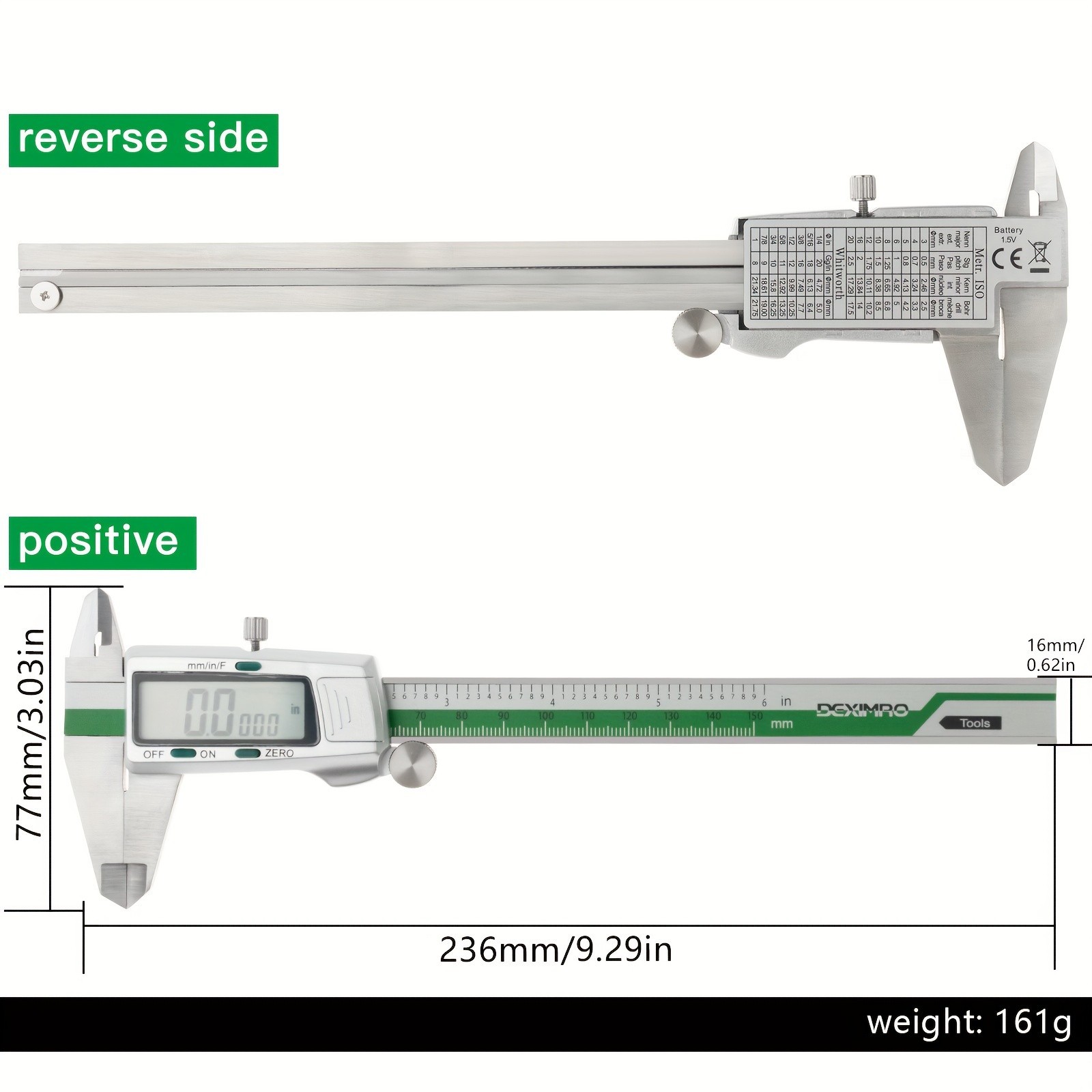 Digital Caliper – Stainless Steel LCD Display for Precise mm/Inch Measurement