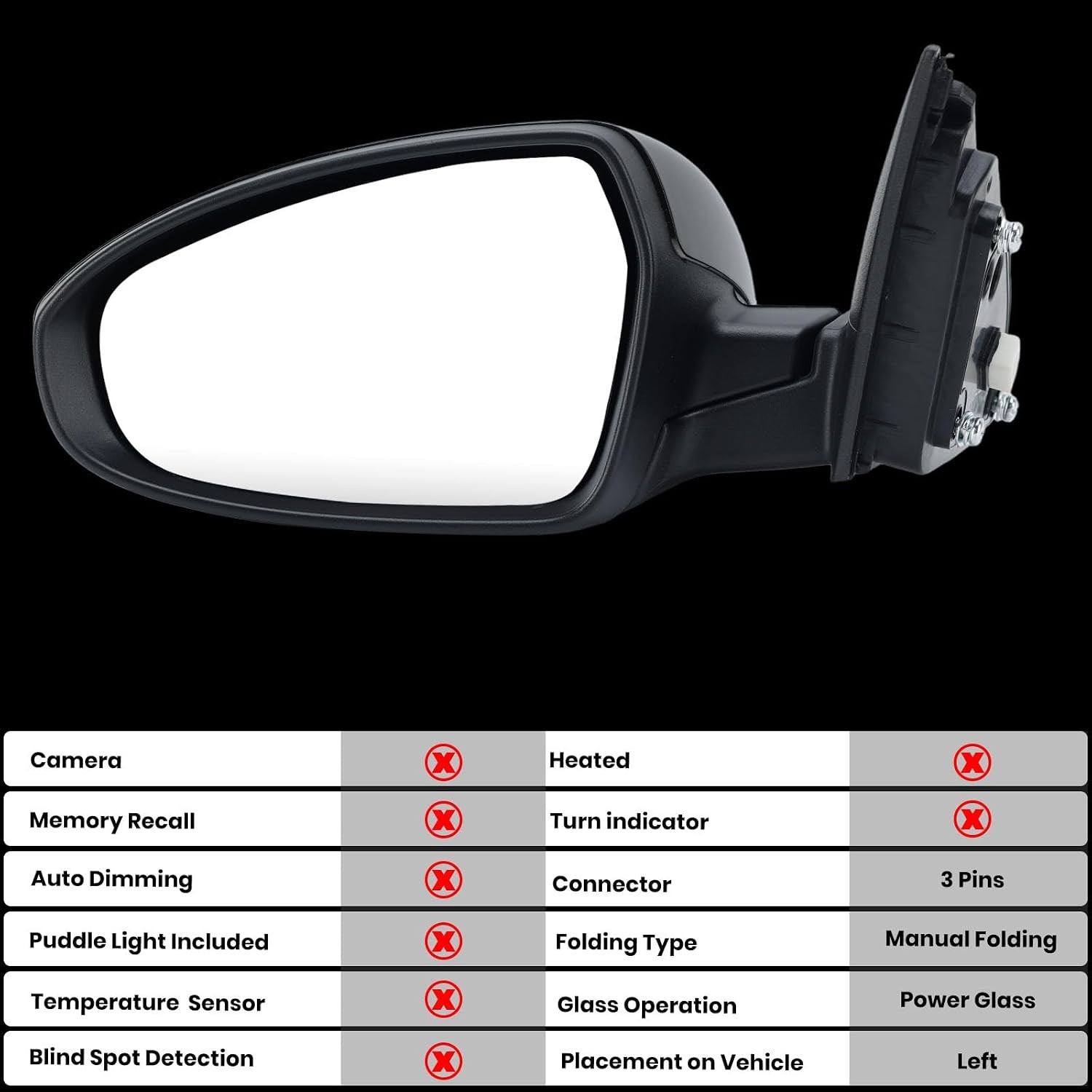 Left Driver Side Mirror Compatible with 2019 2020 2021 2022 2023 2024 Kia Forte