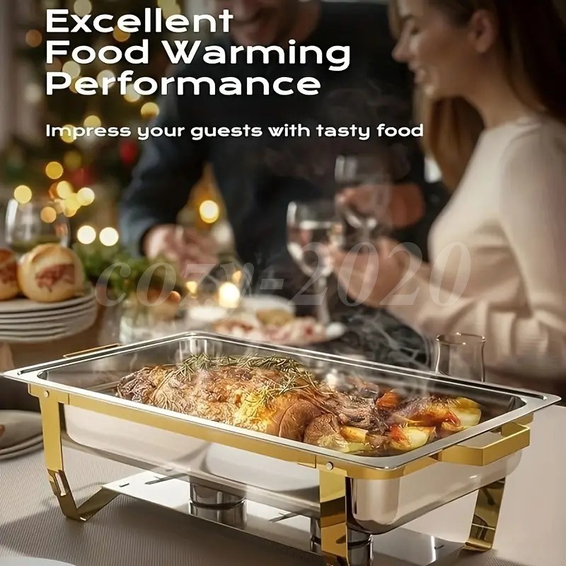 4 Pack Chafing Dish Buffet Set 9QT Stainless Steel Chafing Dishes Gold & Silver