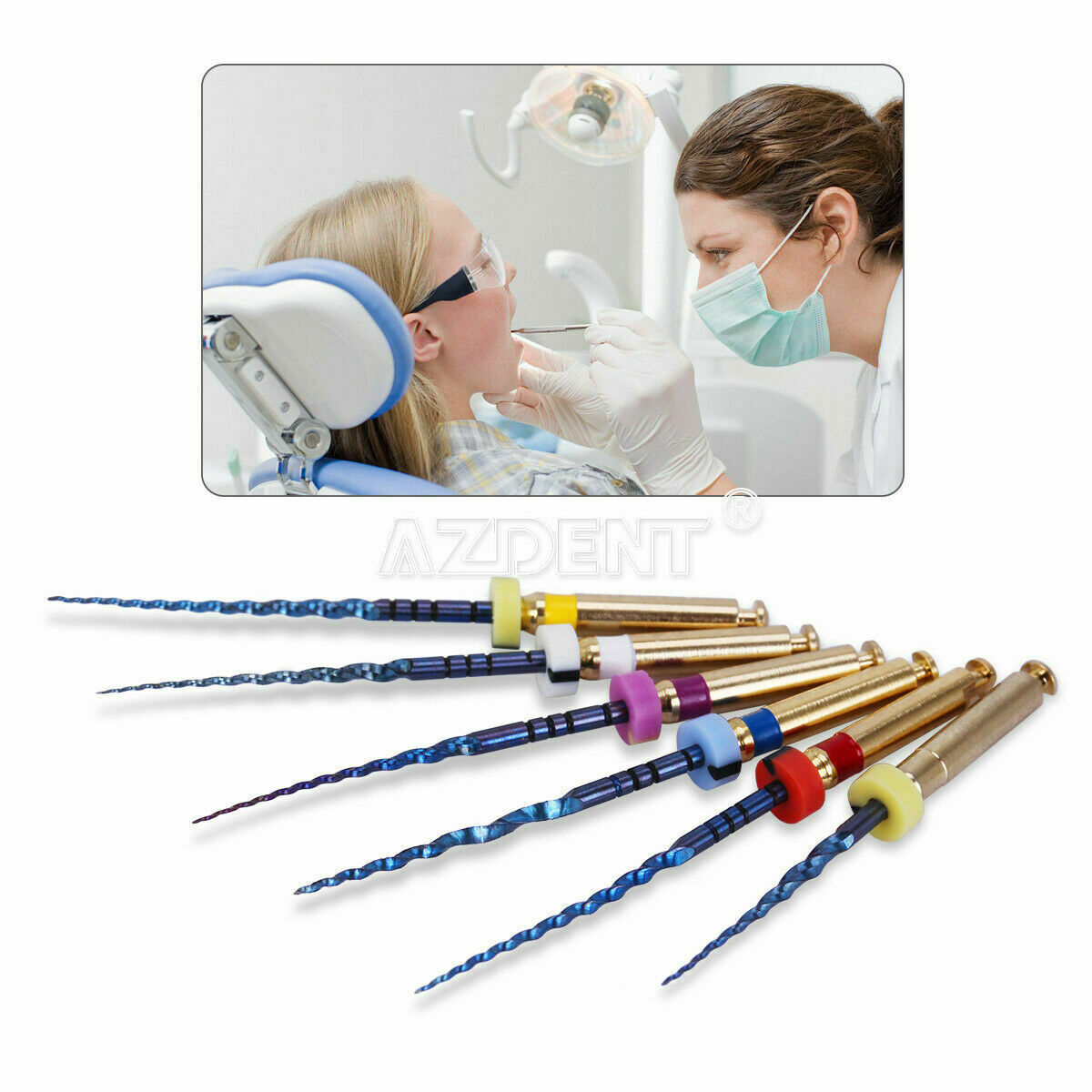 AZDENT Dental Endo Rotary Heat Activated Files Gold Taper NITI Engine Use 25mm