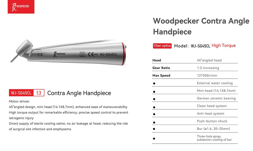 Woodpecker 1:3 Dental Electric External Fiber Optic Handpiece 1 Year Warranty