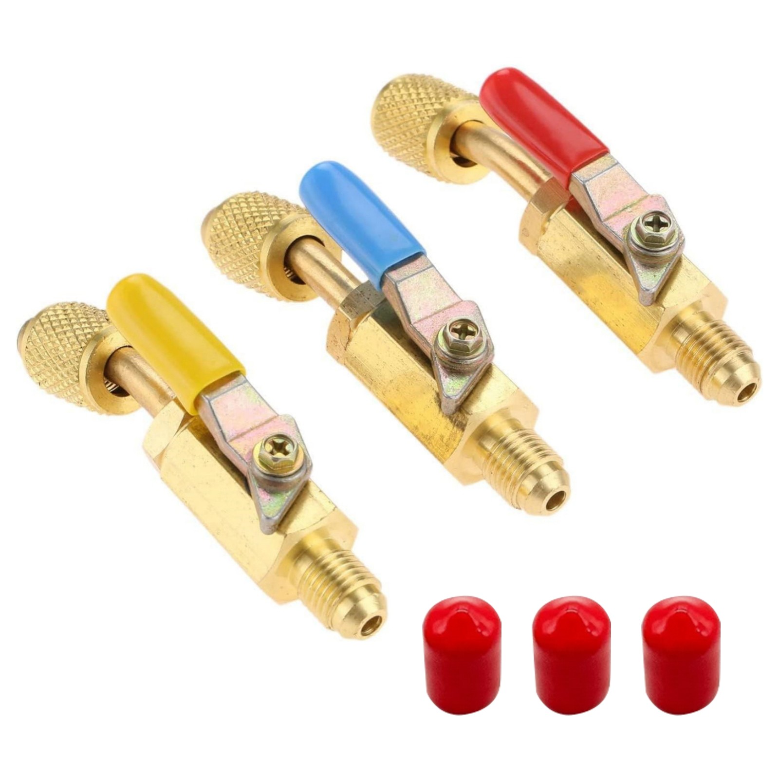 3PCS/Set Brass Air Conditioning HVAC 1/4″ Shut Valve For AC Charging Hoses