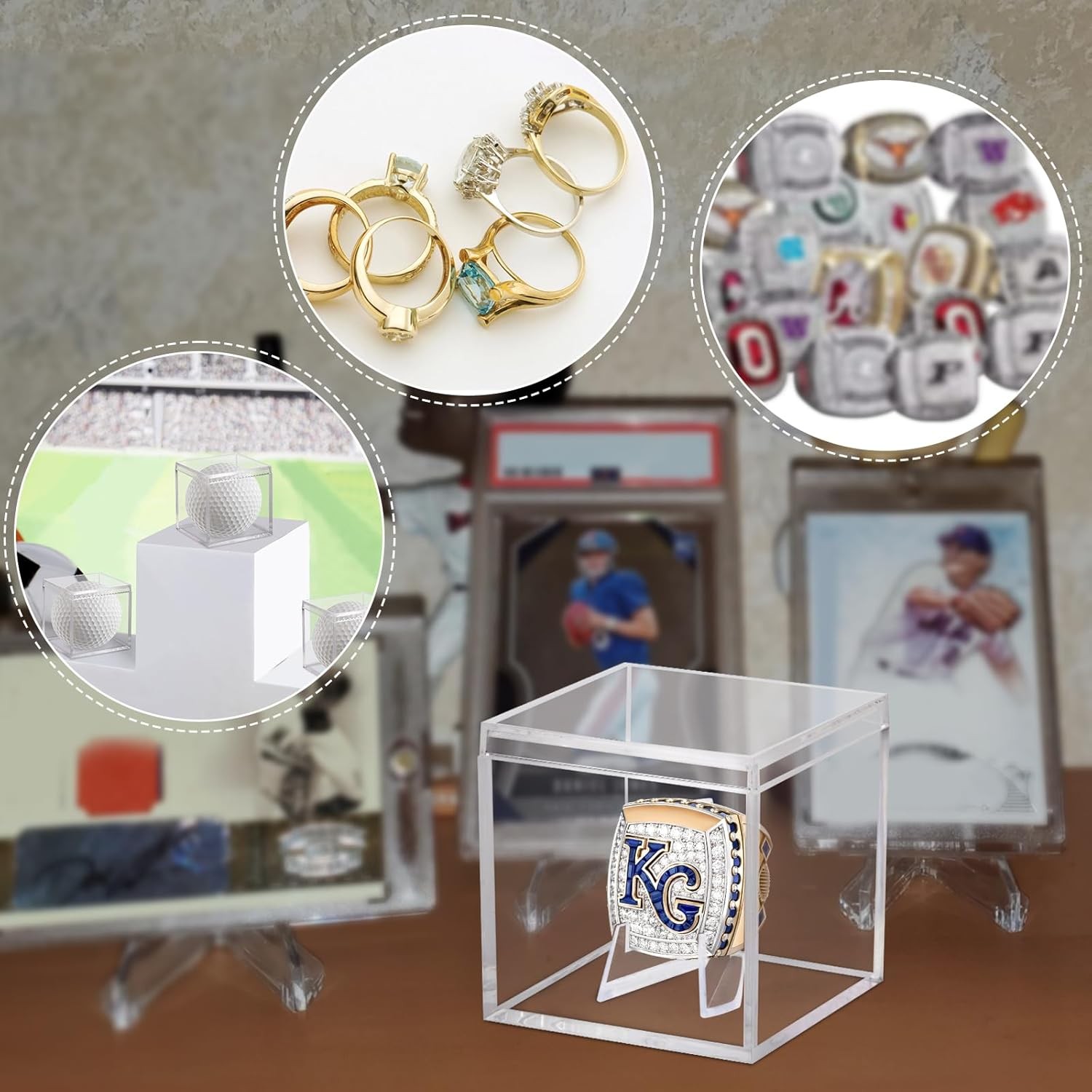 Clear Acrylic Championship Ring Display Case, Memorabilia Stand 1-Pack,