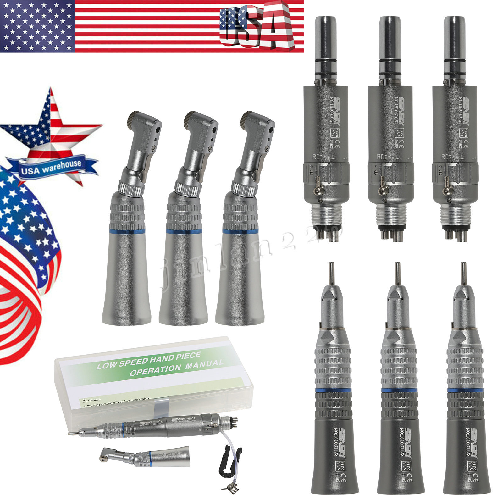 NSK Style Dental Slow Low Speed Handpiece Straight Contra Angle Air Motor 4/2H