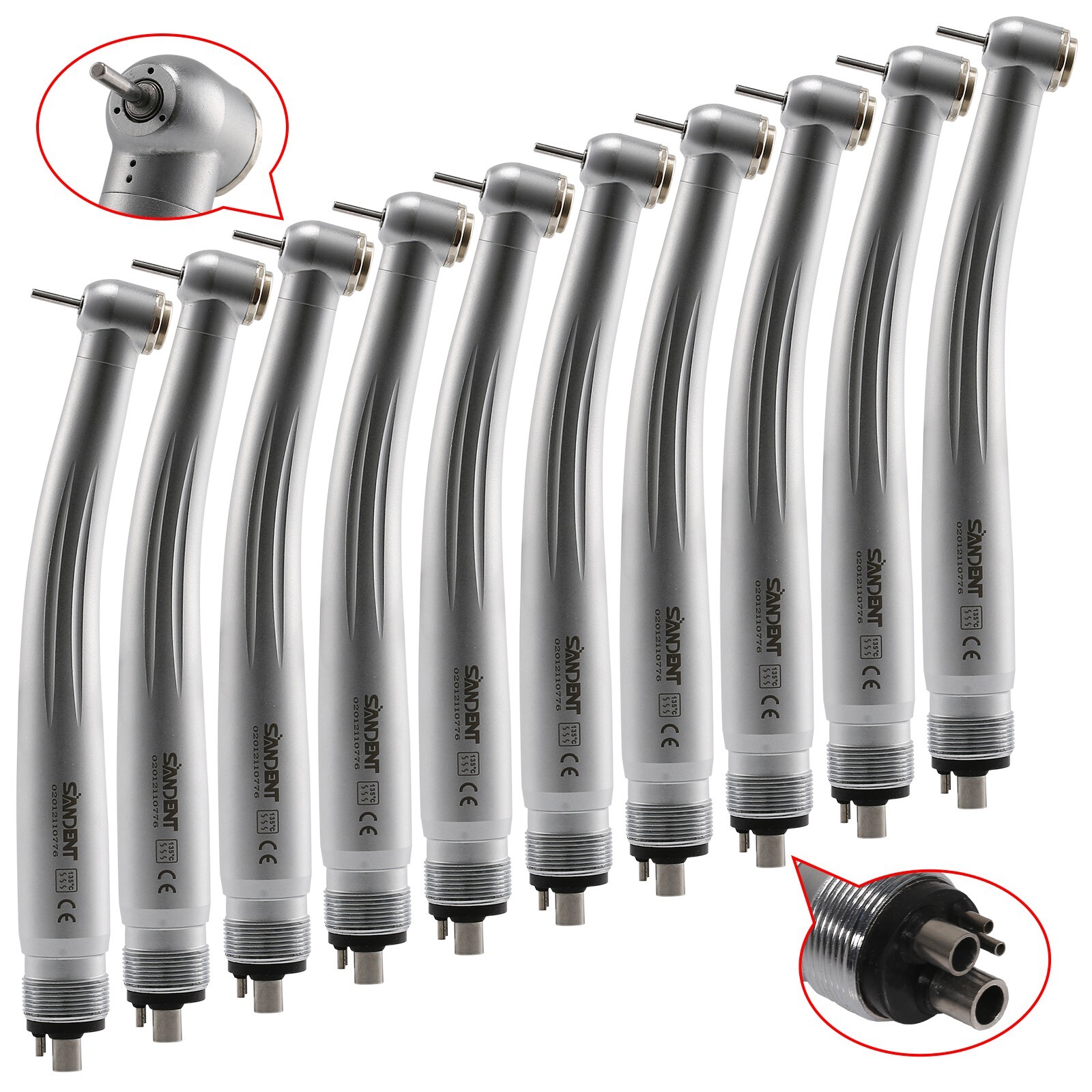 10 SANDENT NSK Style Dental High Speed Handpiece Push Button Standard Head 4Hole