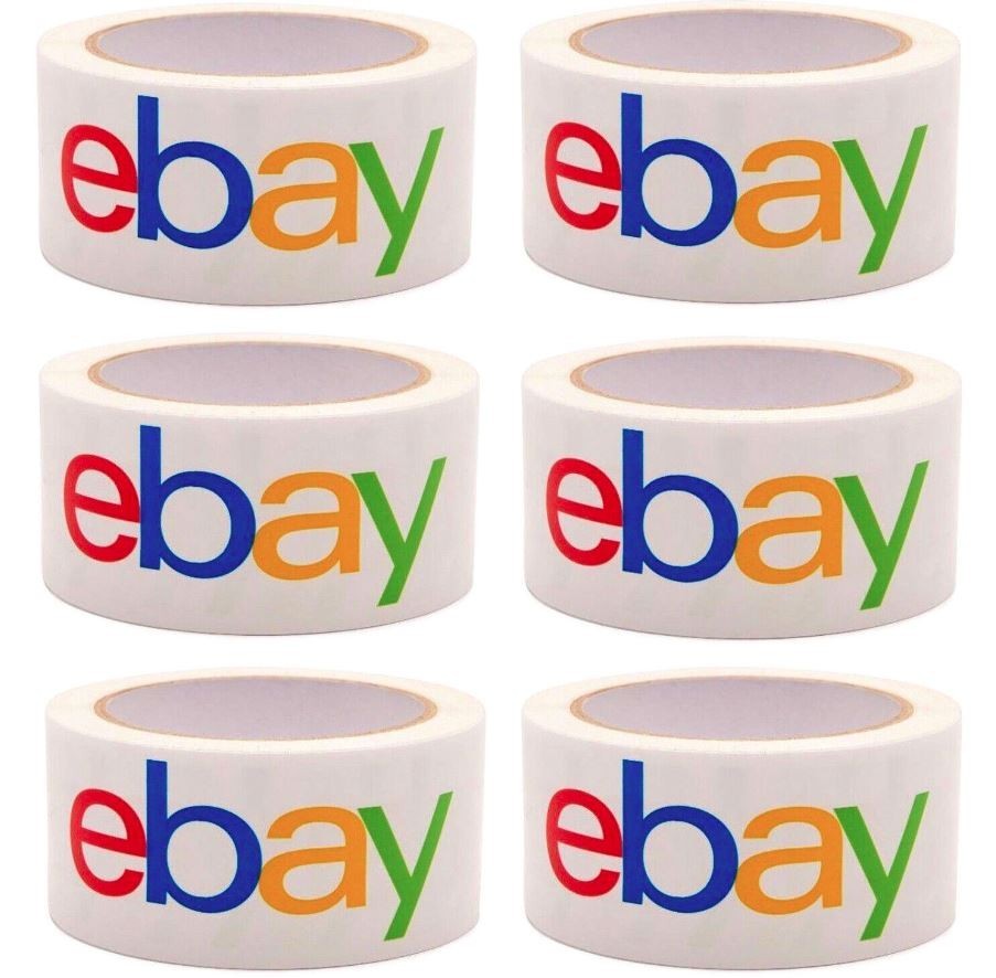 6 Rolls eBay Branded BOPP Shipping Tape Black Logo 2 inches x 75 Yards