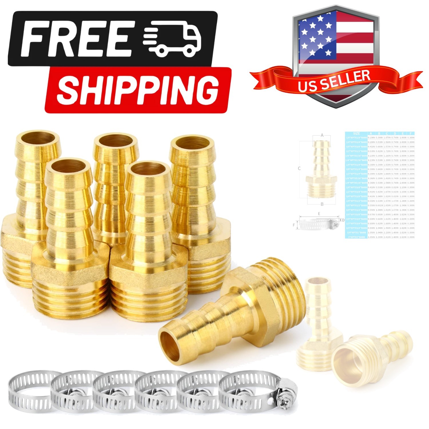Brass Air Hose Fittings, Hose Barb Fittings 1/2″ Barb x 1/2″ NPT Male Thread …