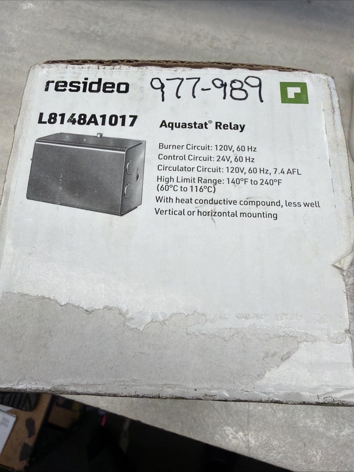 Honeywell L8148A1017 Aquastat Relay 120V/24V 7.4A