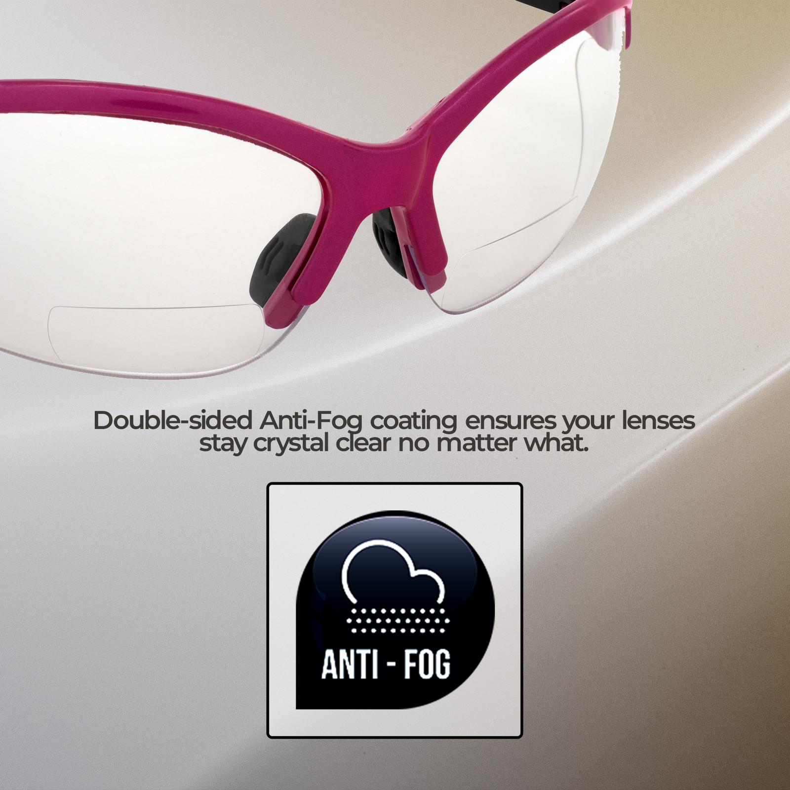 Global Vision Cougar Safety Glasses Hot Pink Frame 2.0 Bifocal Clear Lens