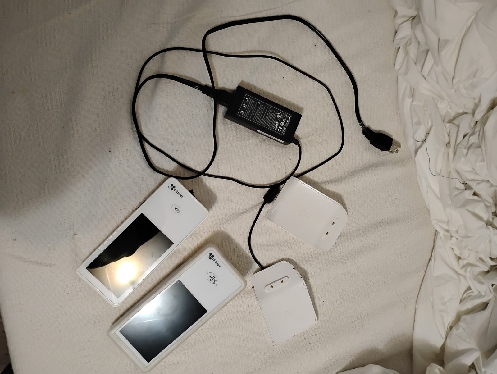 Clover Flex POS Credit Card Terminals Lot of 2 w/ Chargers & Charging Docks