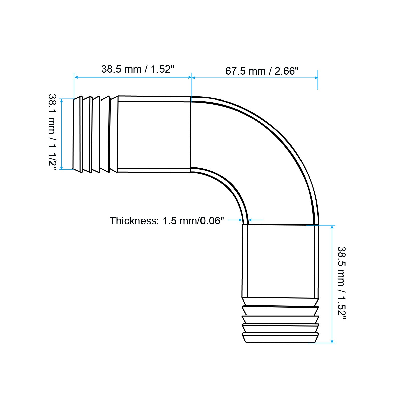 1 1/2in Hose Barb Fitting 90 Degree Elbow Hose Pipe Barbed 304 Stainless Steel