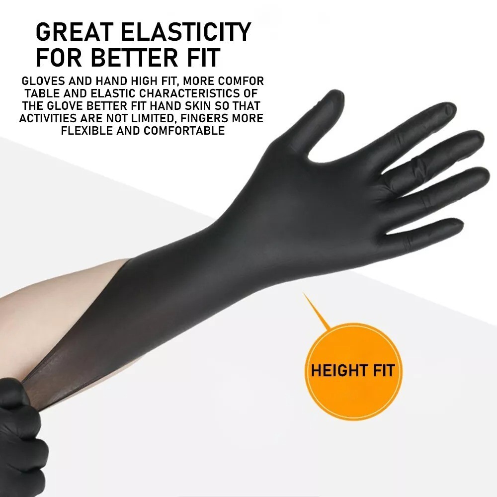 100X Black Nitrile Nitro Powder Free Disposable Gloves – Heavy Duty 6g Thickness