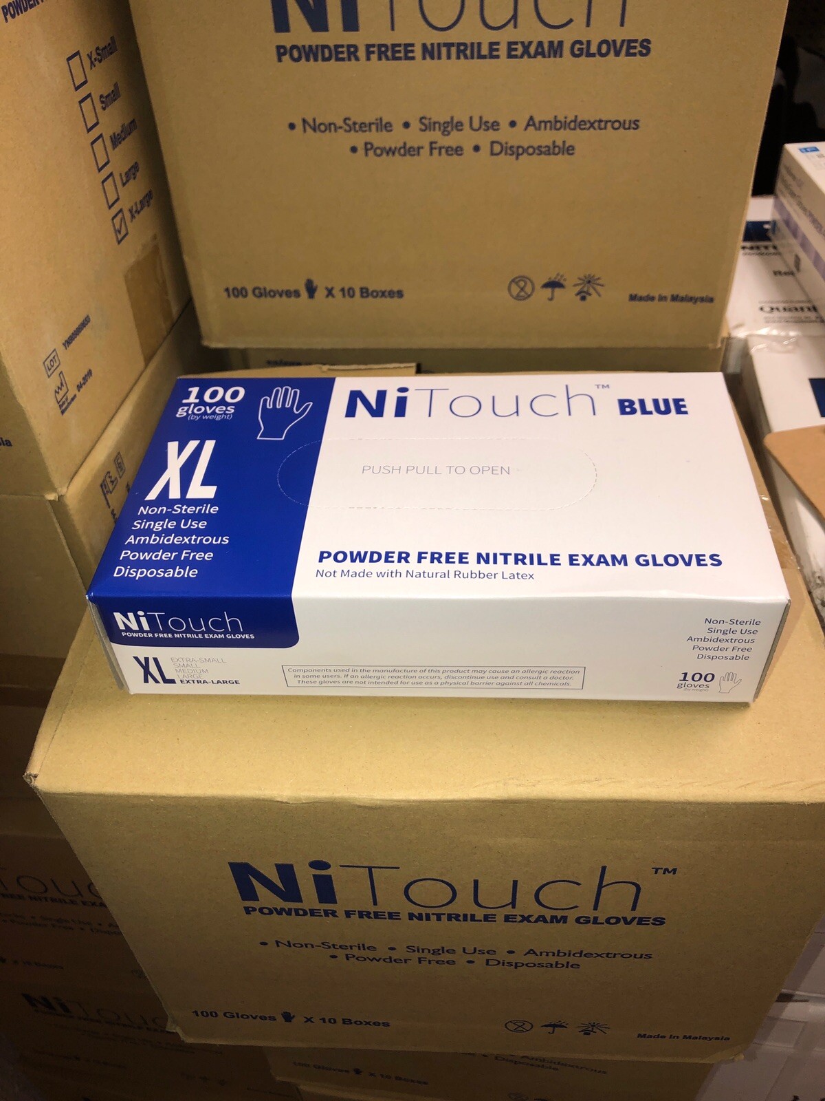 NiTouch Box Of 100 Powder Free Nitrile Exam Gloves XL Extra Large BLUE Malaysia