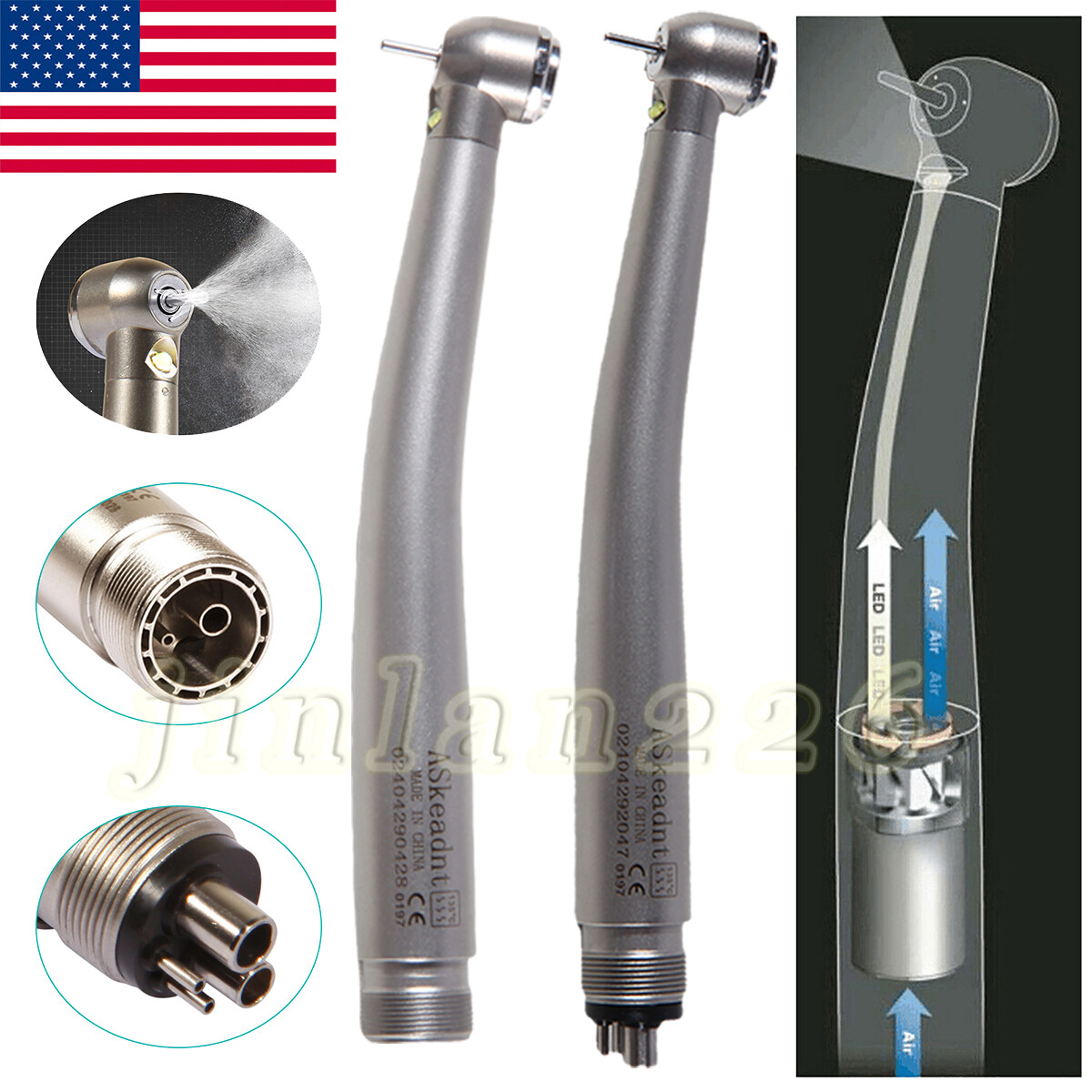 Dental High Speed Handpiece LED Air Turbine 2/4Hole E-generator Triple Spray