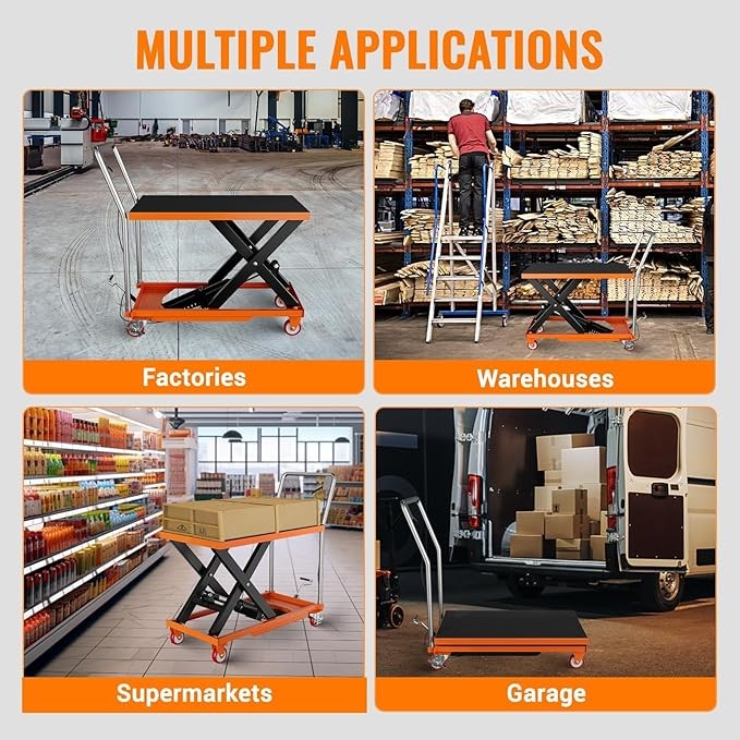 Garvee Hydraulic Scissor Lift Table Cart 1100Lbs 35.4″ Manual Heavy Duty Orange